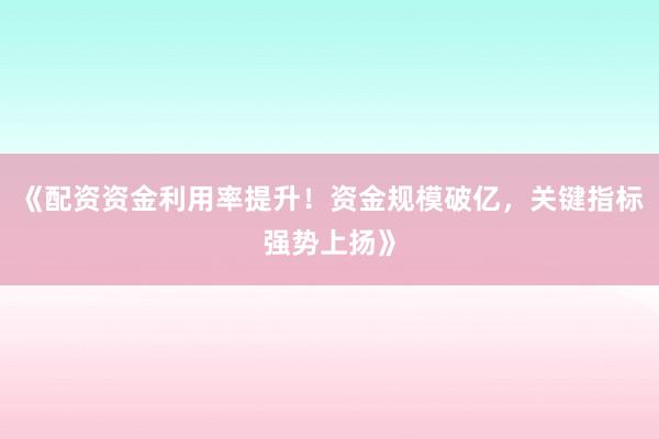 《配资资金利用率提升！资金规模破亿，关键指标强势上扬》