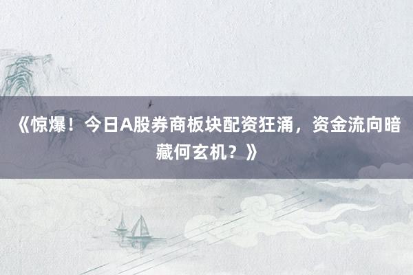 《惊爆！今日A股券商板块配资狂涌，资金流向暗藏何玄机？》